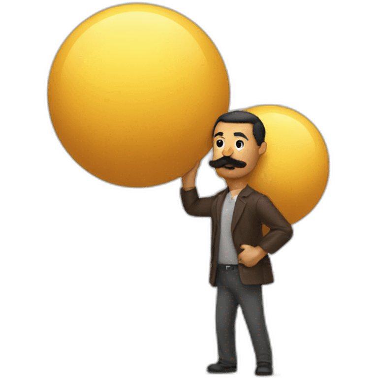 Man with mustache strenuously carrying heavy balls emoji