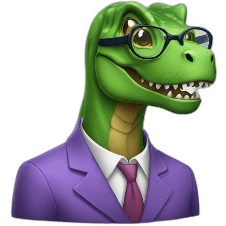 elderly green t rex with glasses emoji