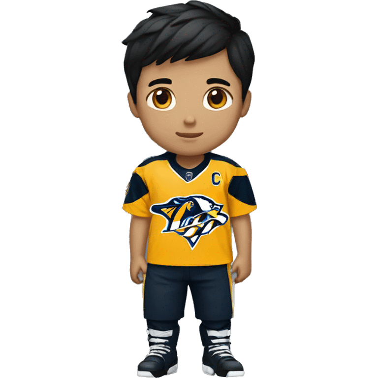 Korean Boy Wearing a Nashville predators jersy and black pants standing emoji