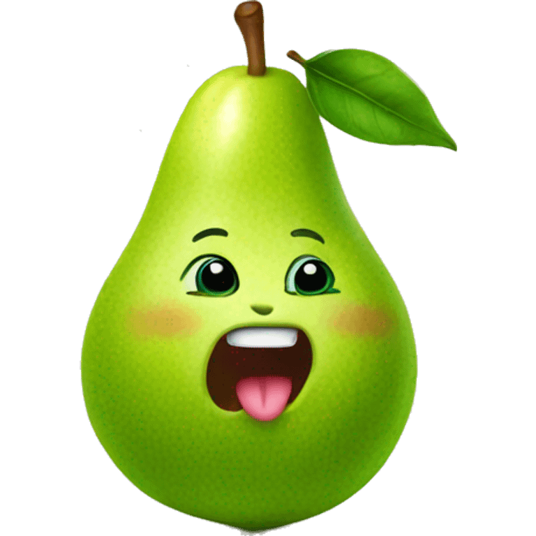 Green Cute pear with tongue emoji