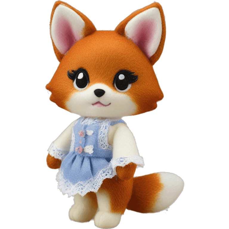 cute toy fox calico critter felt collectible toy not real animal lace trim outfit emoji