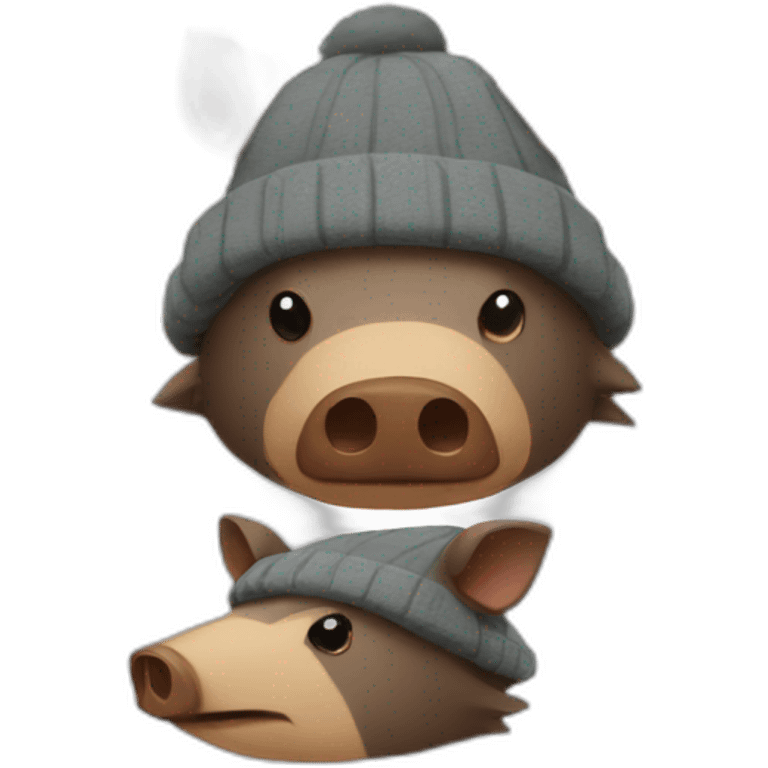 Depressive boar with stubble in a winter hat emoji