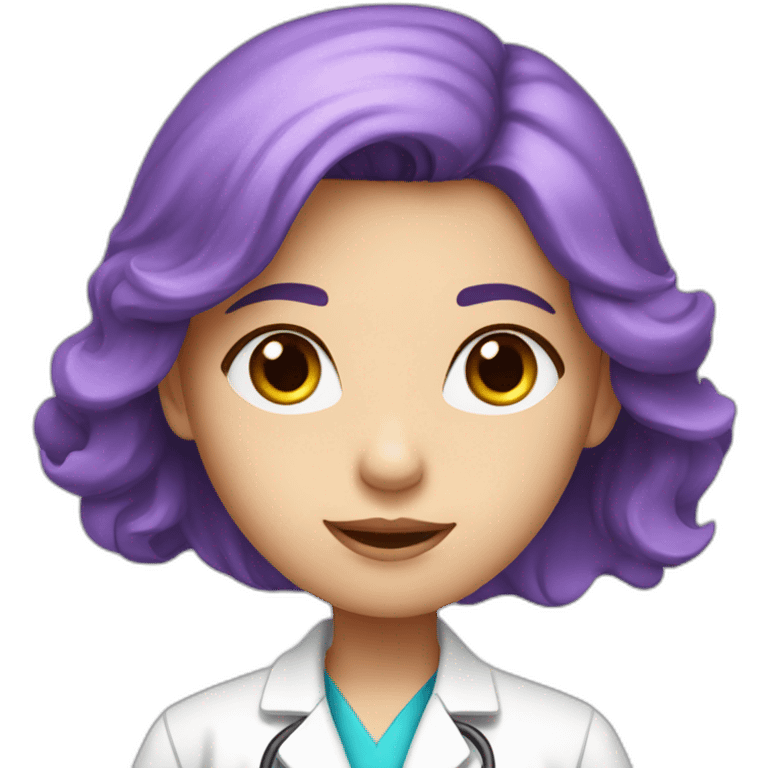 Girl with a violet hair and blue eyes scientist in a labcoat emoji