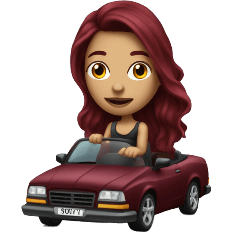 Beautiful tattooed burgundy long haired woman driving a car emoji