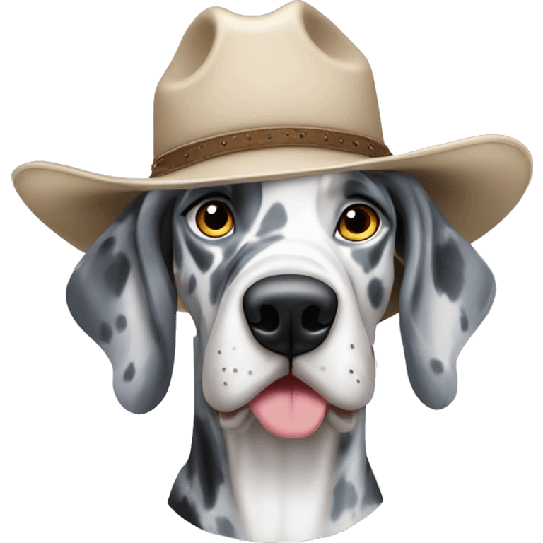 Blue Merle Great Dane wearing a cowboy hat  emoji