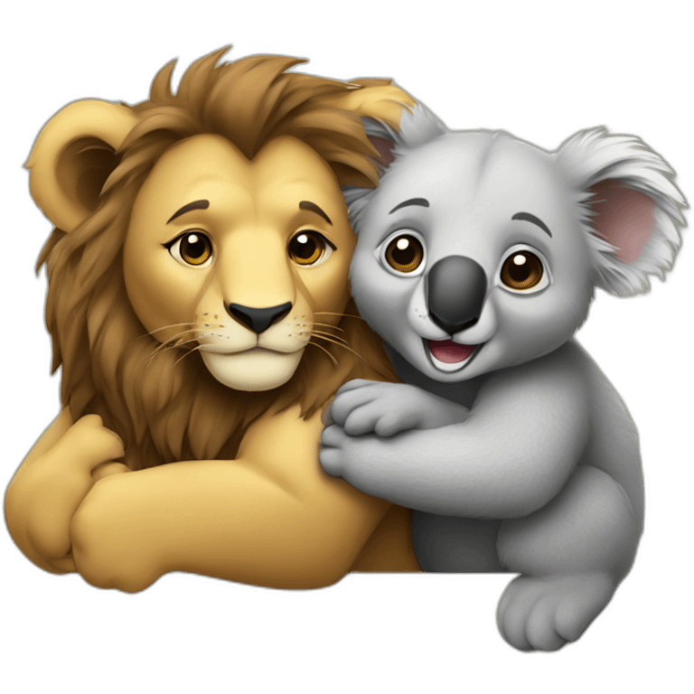 Lion and koala hugging emoji