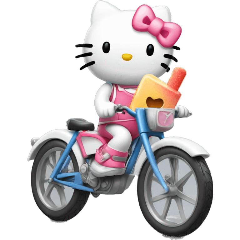 hello kitty on a bike with a popsicle emoji