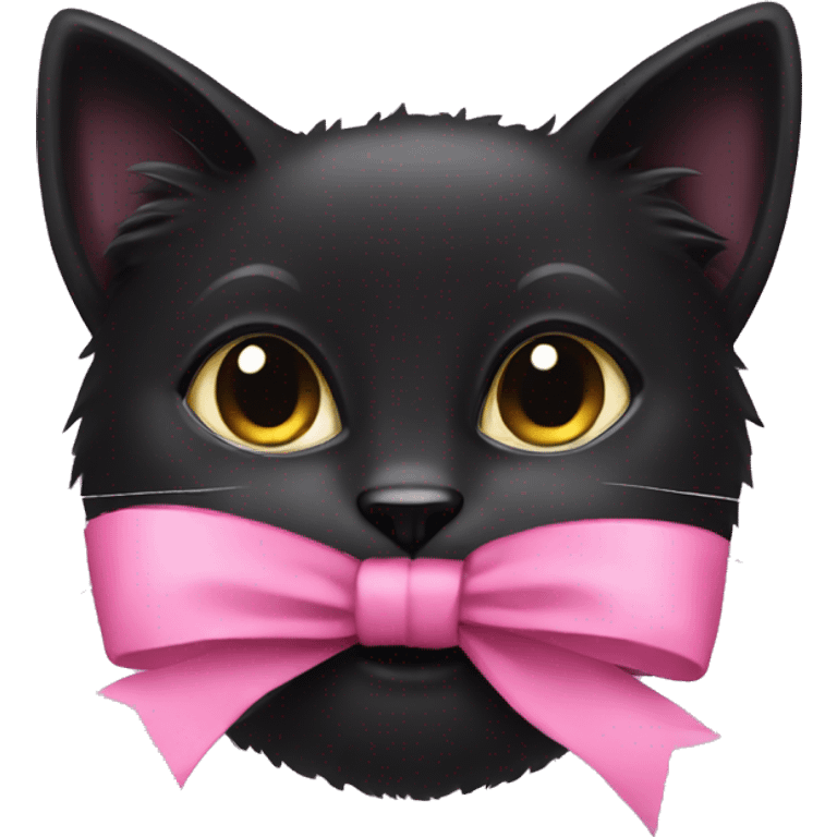 Black cat with long fur wearing a pink bow emoji