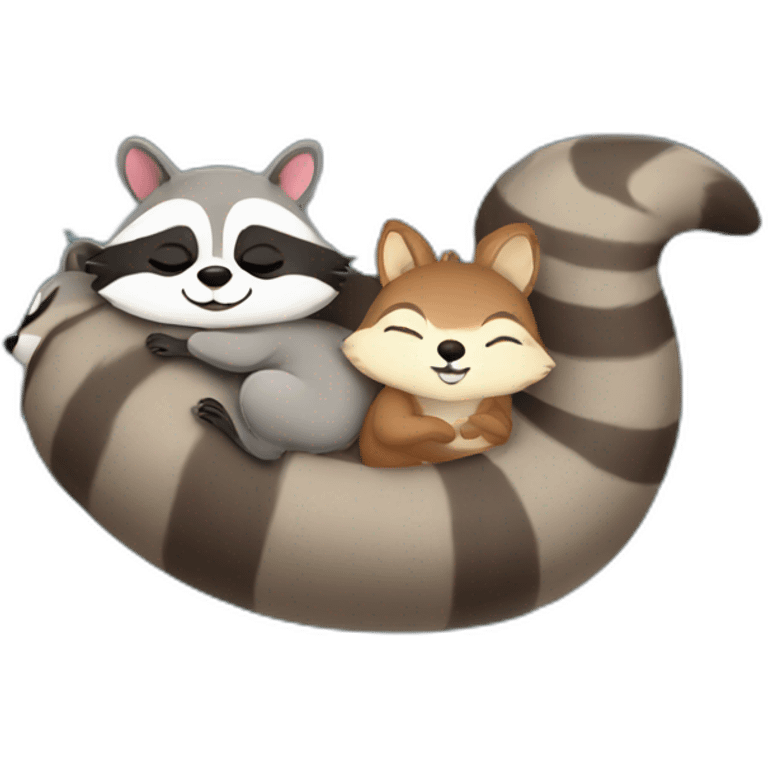 raccoon and a squirrel sleeping emoji