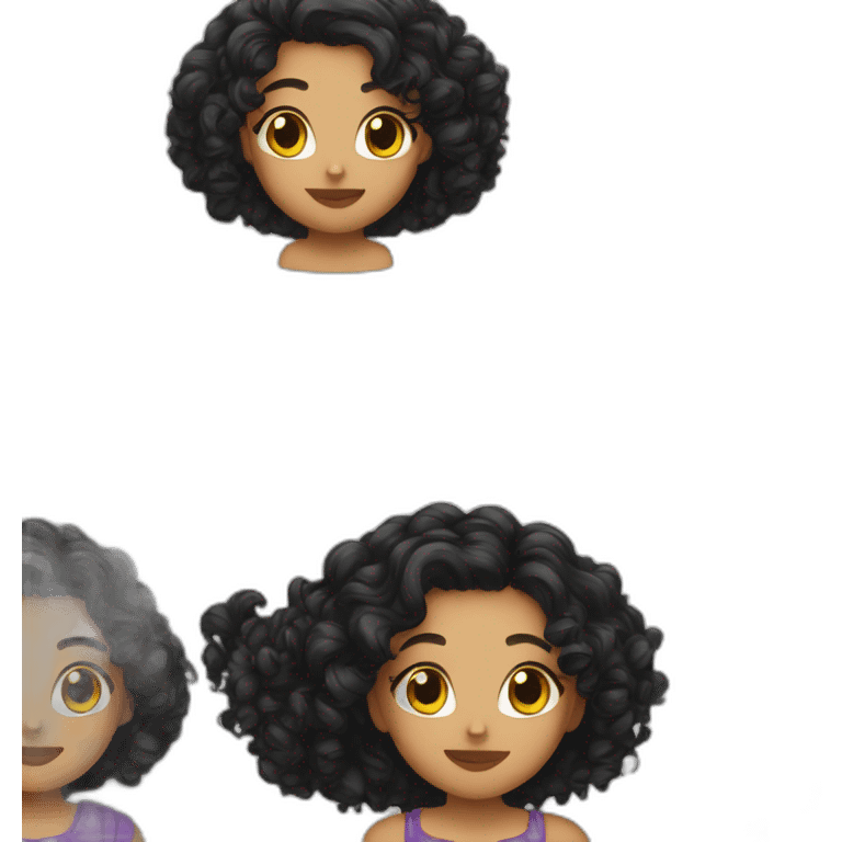 Girl curly haïr black whith black cat emoji