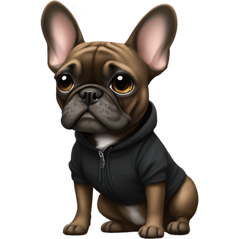 Brindle girl Frenchbulldog wearing a black sweatshirt emoji