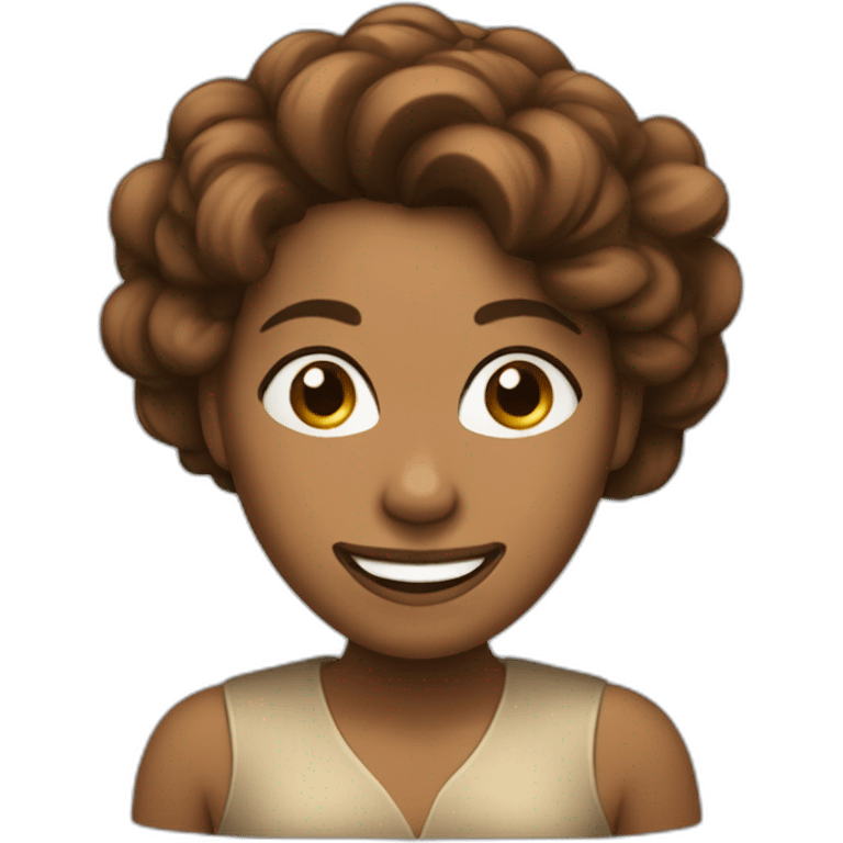 Brown hairef woman with tilted head, closed eyes and Big smil emoji