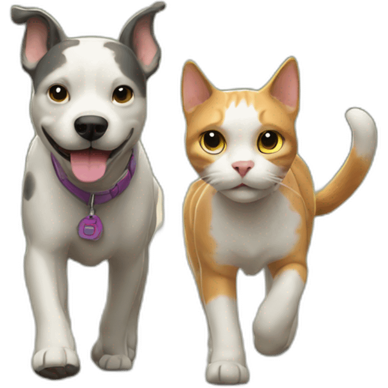 dog and cat walking in park emoji