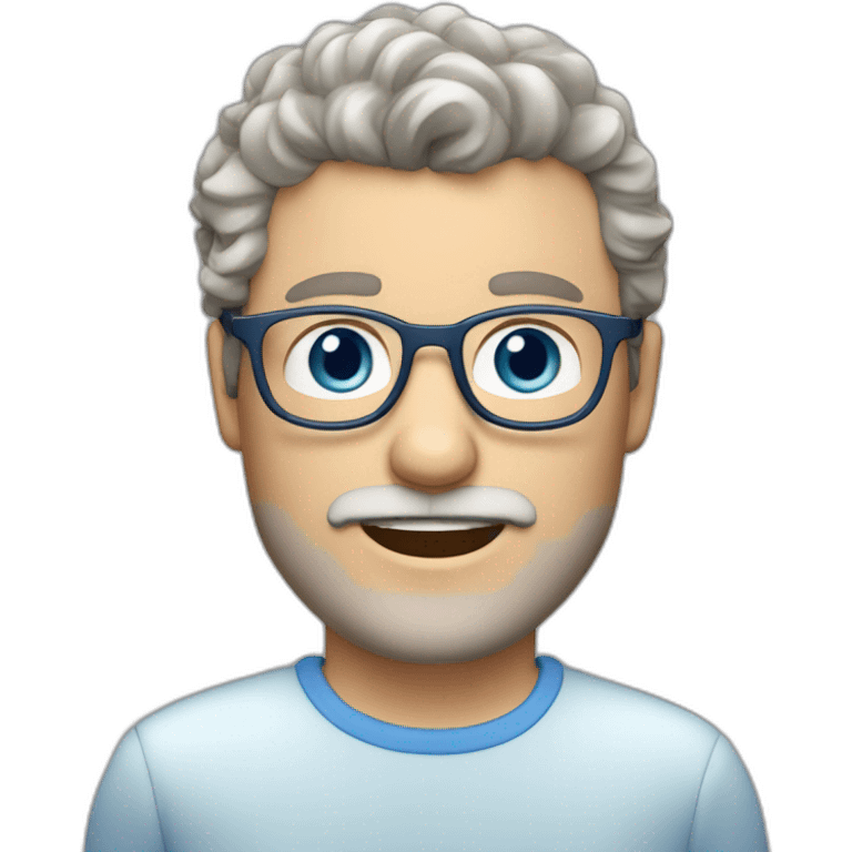 one european average size guy with short curly light brown hair and blue eyes and glasses and a light grey beard, emoji