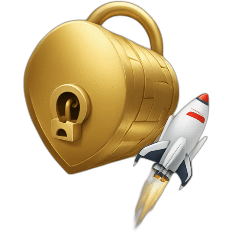 golden lock with rocket boosters coming out of the bottom emoji