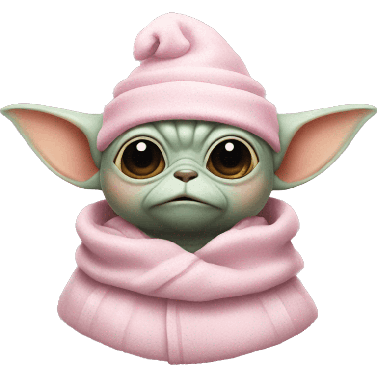 grogu from star wars with a pink christmas hat  emoji