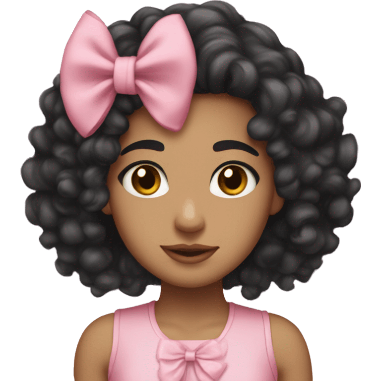 light skin curly black hair brown eyes pink bow emoji