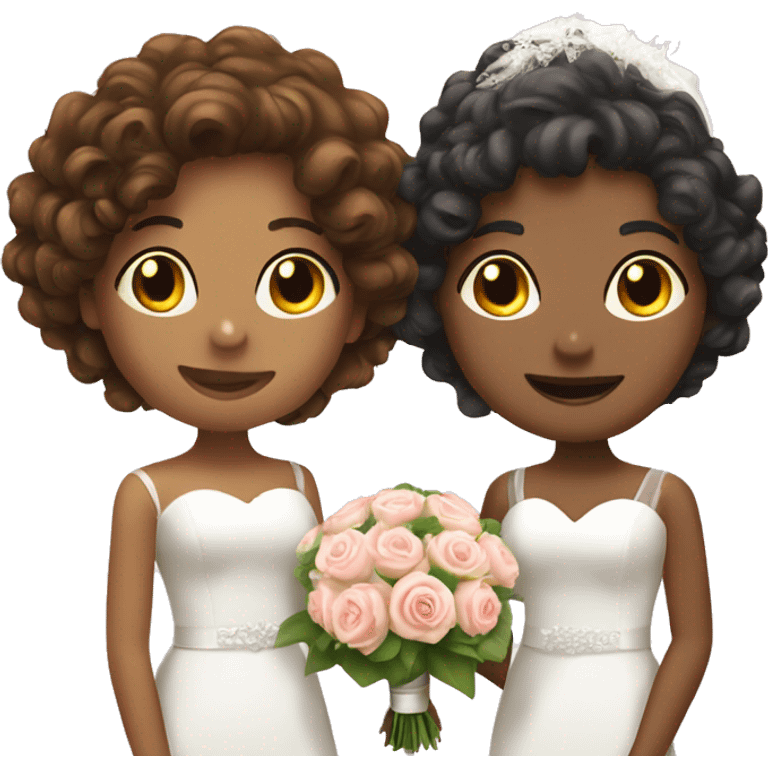 Two lesbians getting married one has curly brown hair and the other one has straight short hair  emoji