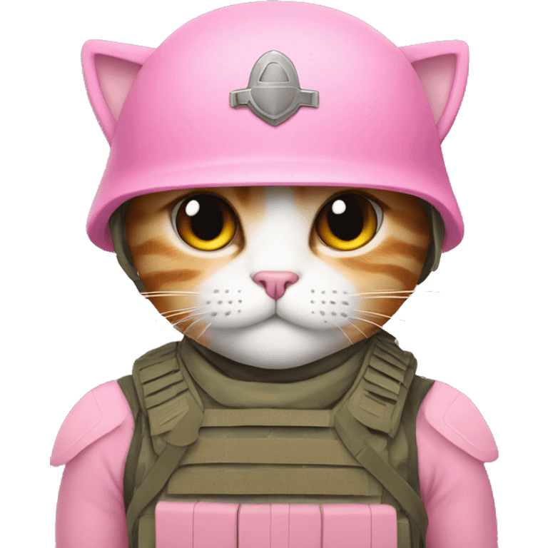 A pink cat with full army gear on emoji