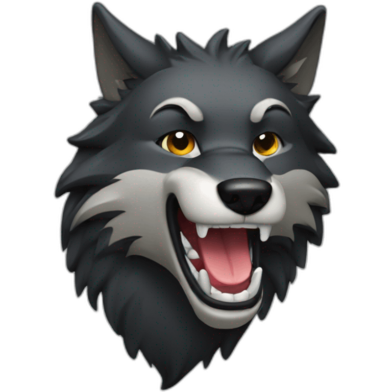 dark wolf head in profile looking to right with open mouth smiling and blinking with on eye emoji