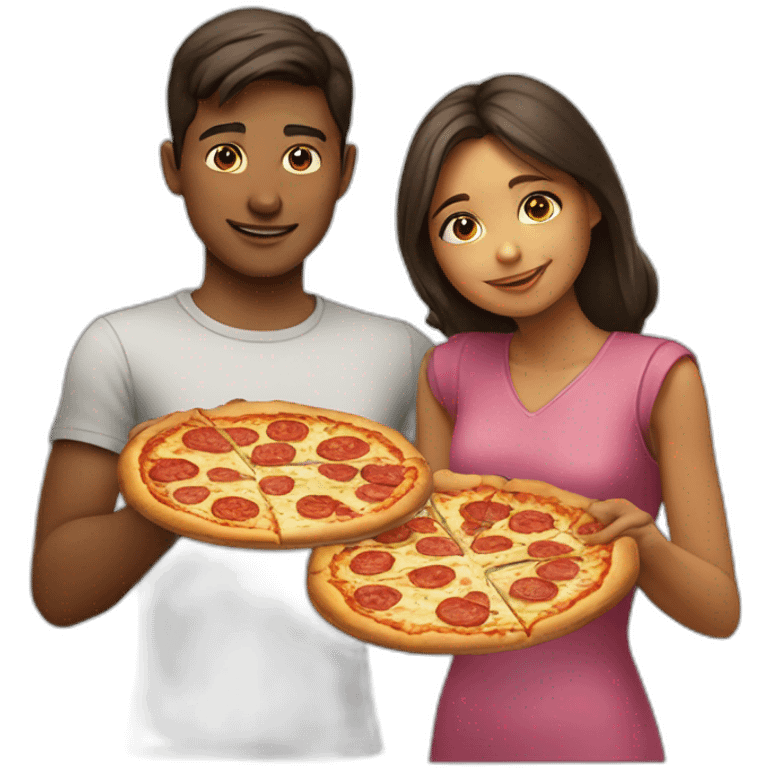 A boy and a girl eating pizza together emoji