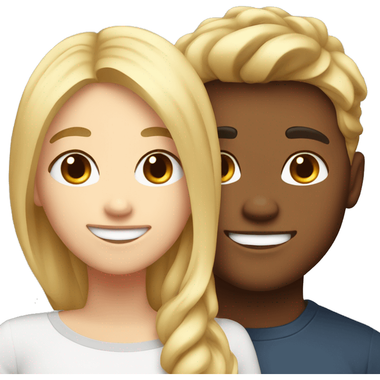 Cute couple, blonde handsome boy and brown hair beautiful girl both smiling emoji