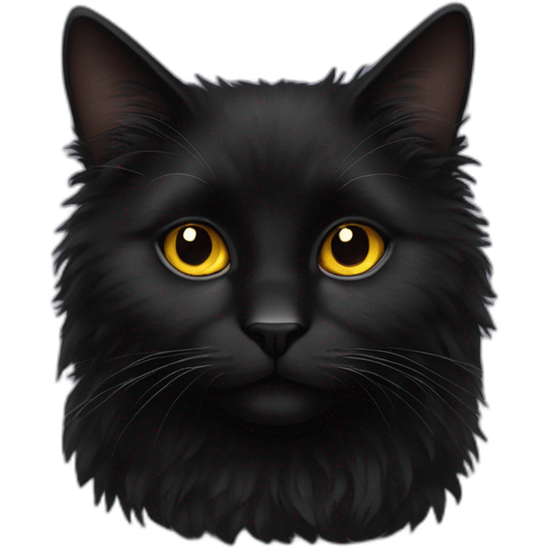 black fluffy cat with gold eyes emoji