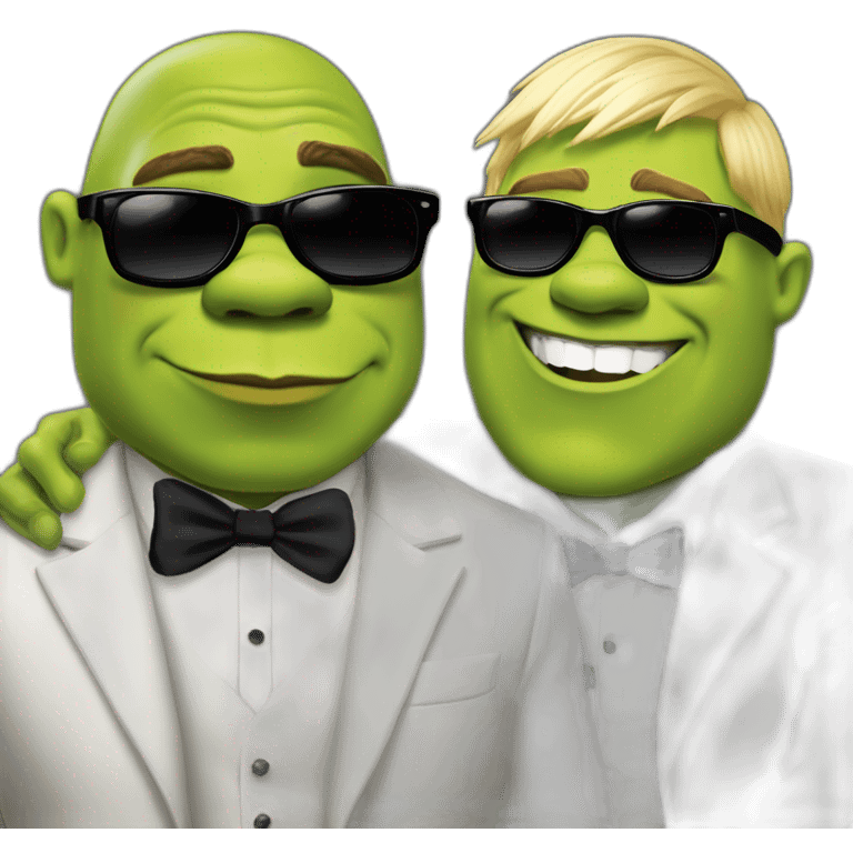 super hot shrek kissing with white-guy-wearing-suit-with-short blonde-hair-and-black-sunglasses emoji