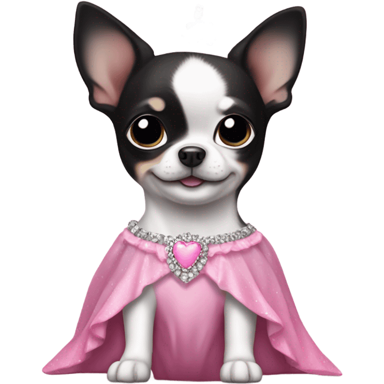 black & white chihuahua puppy wearing a pink princess dress emoji