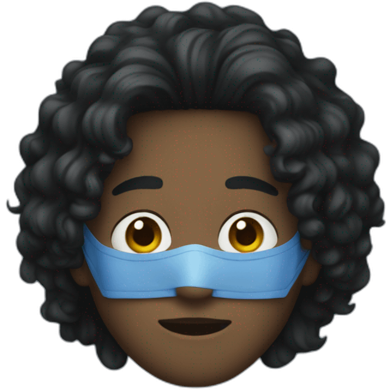 A dark young man with long curly hair, wearing a blue mask emoji