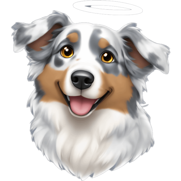 Blue Merle Australian shepherd one ear sticking up as an angel emoji