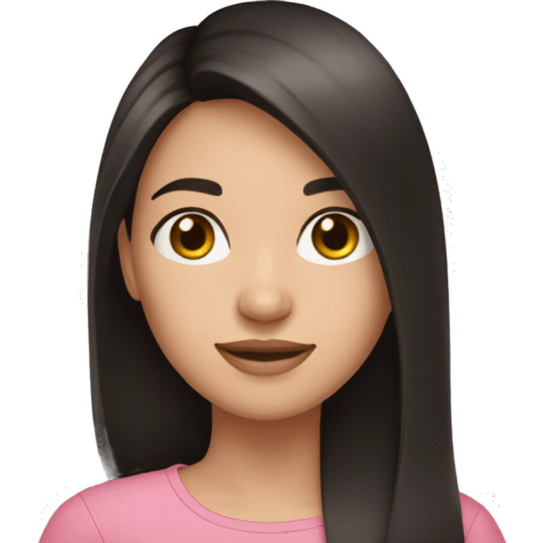 Brunette girl, Black long hair, pink shirt, fair complexion  emoji