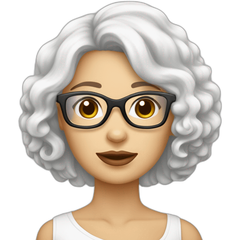 mujer cabello largo gafas y perro bichon maltés blanco emoji