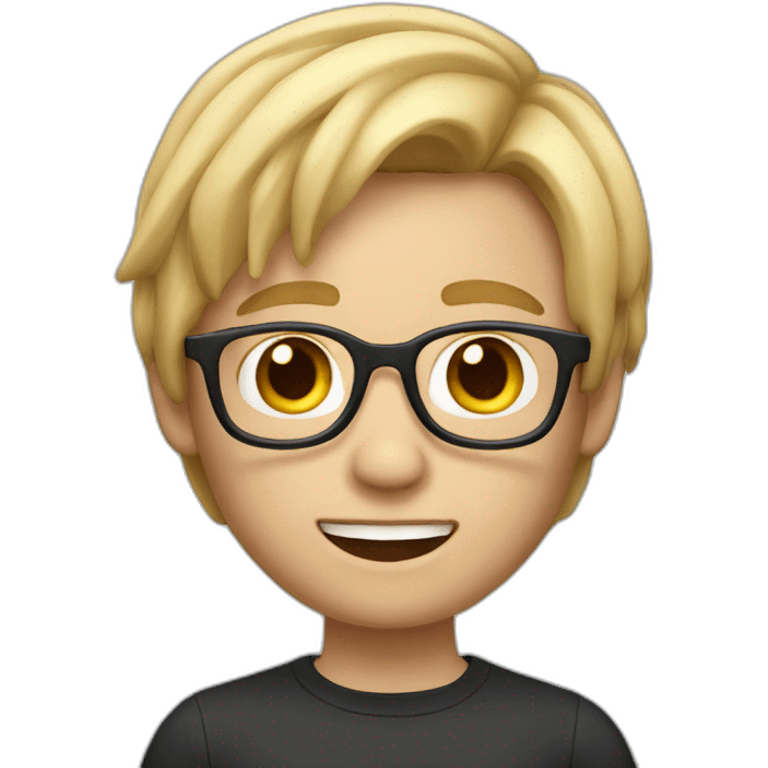 boy with blond some long hairs and lenses in memoji style emoji