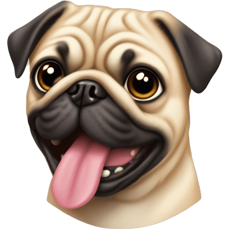 Tan pug with head tilt and tongue out emoji