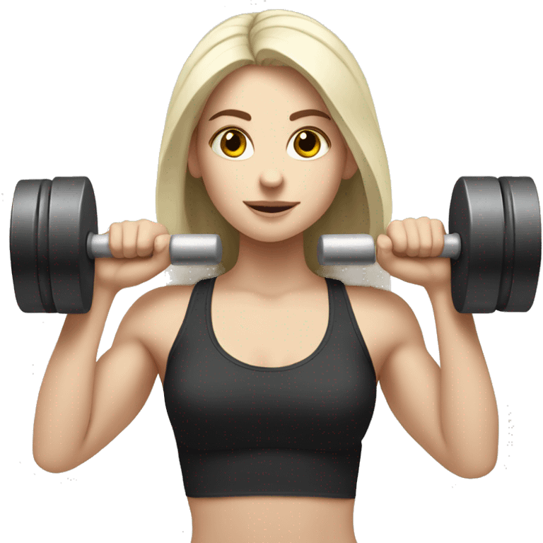 Pale girl with long black hair lifting weights emoji