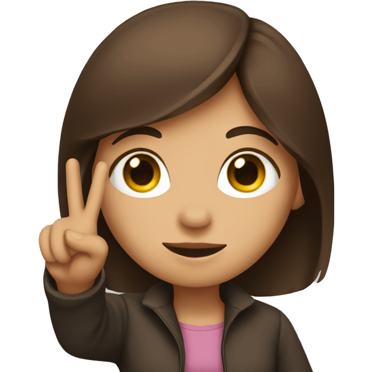 brunette haired girl holding up the peace sign emoji