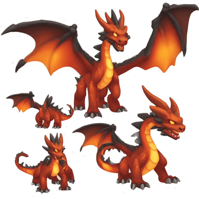  Legendary Cool Brown-Black-Red-Orange-gradient Magma-Lava-Volcano-Dragon-Fakemon full body emoji