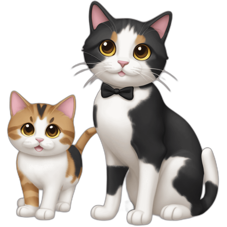 Tabby tuxedo and Calico cats called Gunner, Lenny and Opal emoji