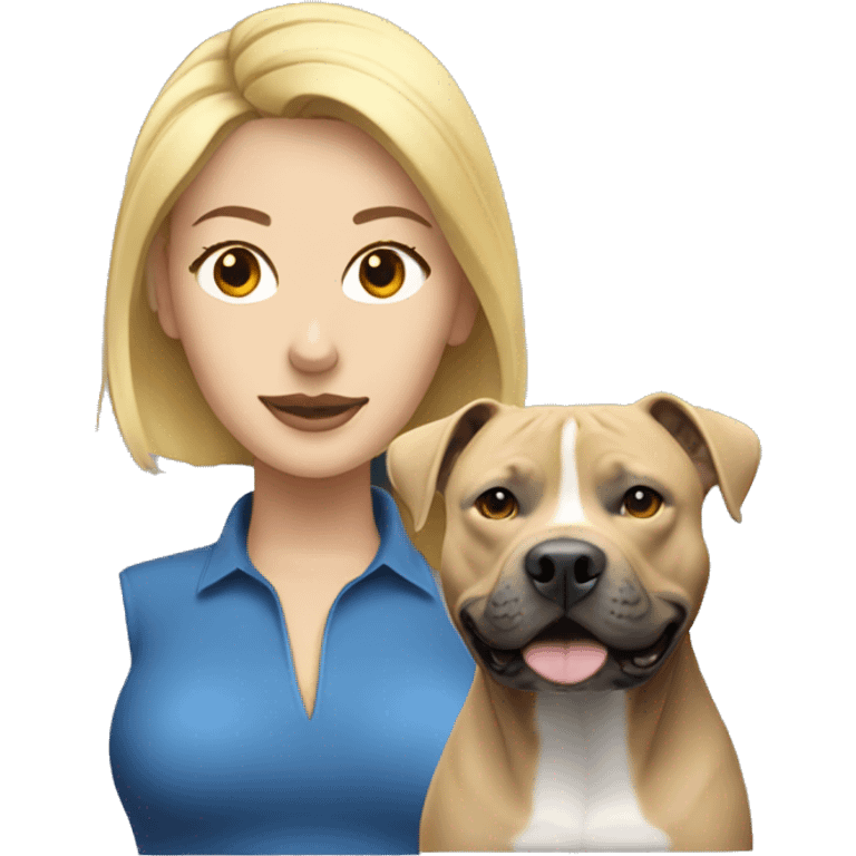 Blonde woman with blue american staffordshire terrier emoji