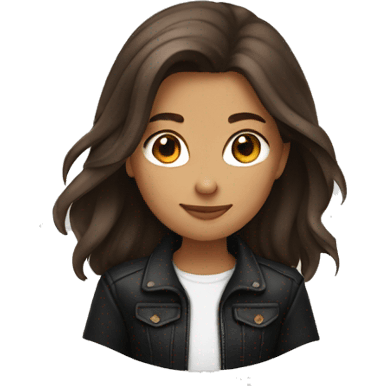 Girl with brown long hair and with black jacket emoji