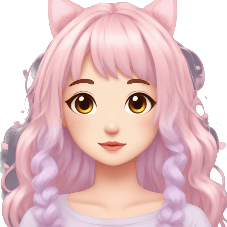 Gorgeous pastel anime girl with blushing face and hair garnitures and pretty hair and cat ears aesthetic trending style emoji