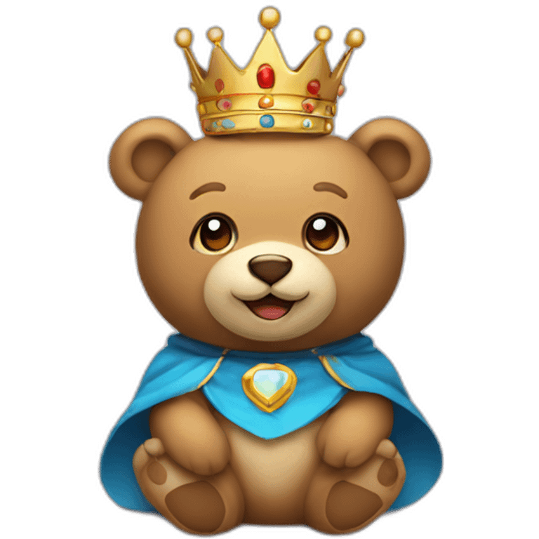 Smiling Teddy bear sitting in kings thrown wearing a crown emoji