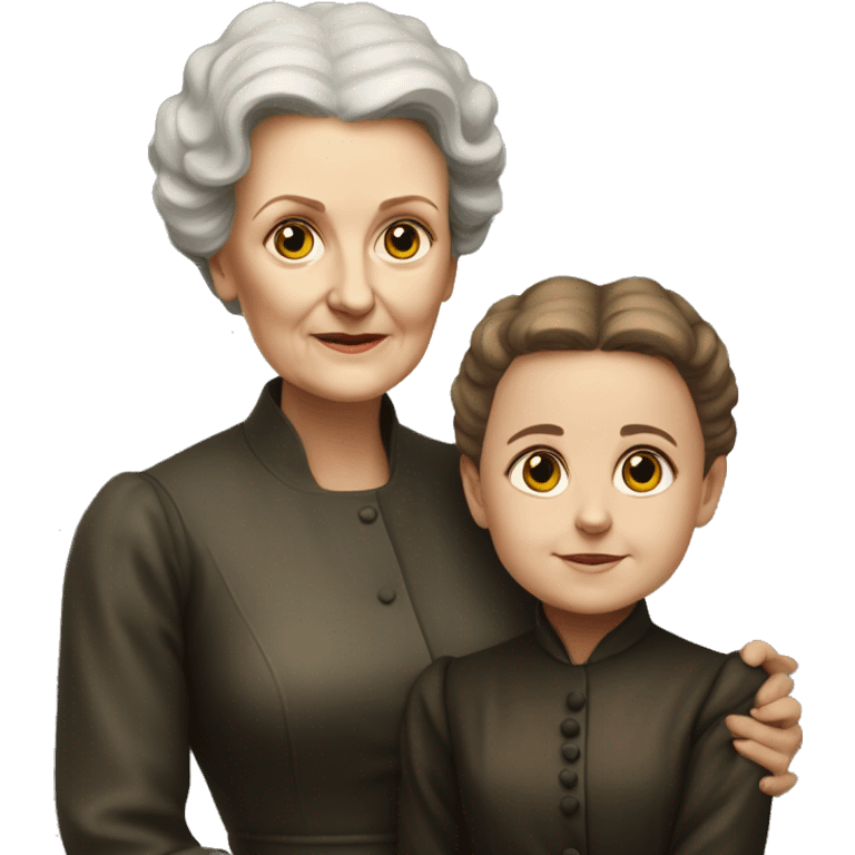 marie curie with little dother irene standing emoji