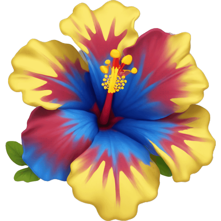 Red centered blue hibiscus flower with yellow leafs emoji