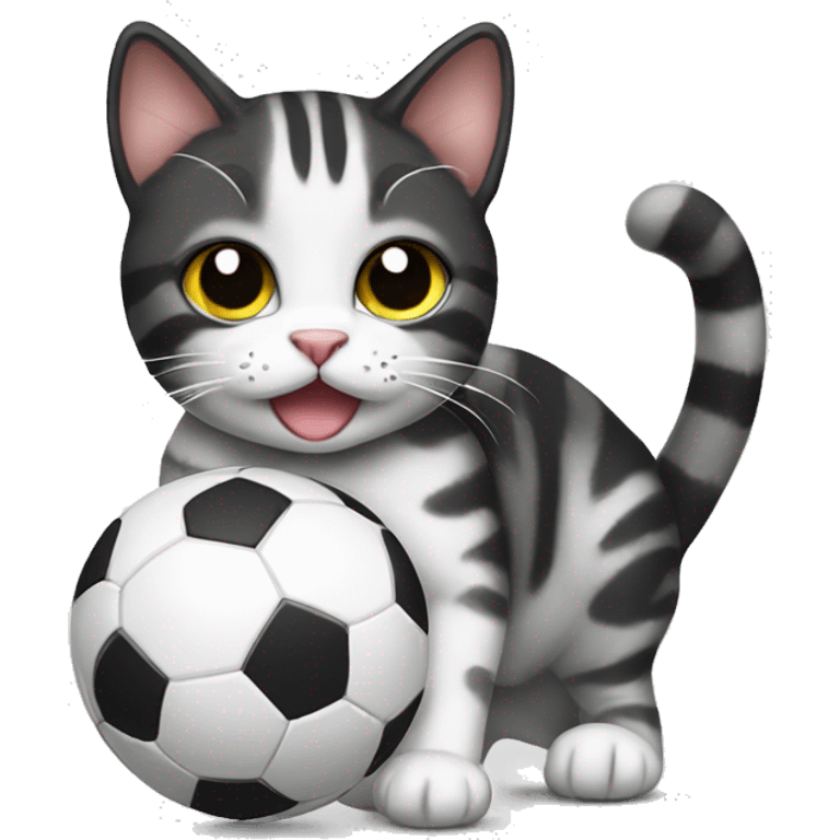 Black and white Tabby cat playing with ball emoji