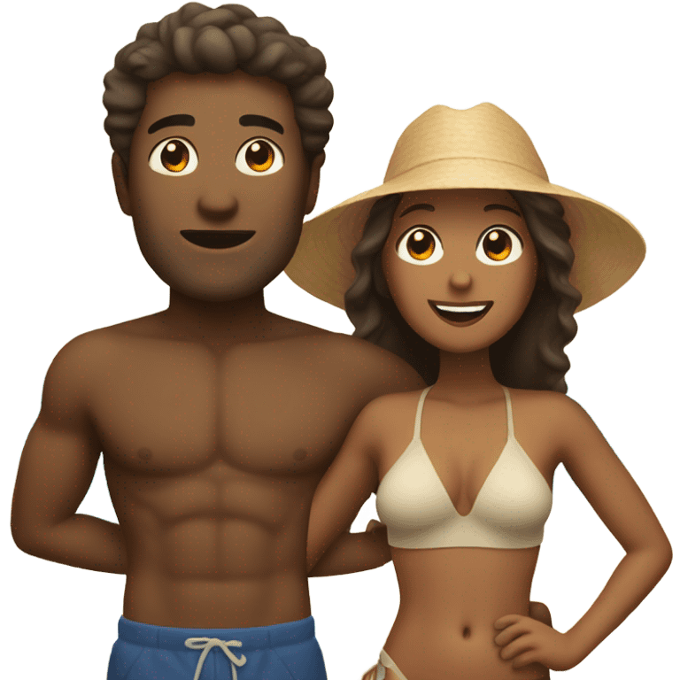 Man and tan woman at beach emoji