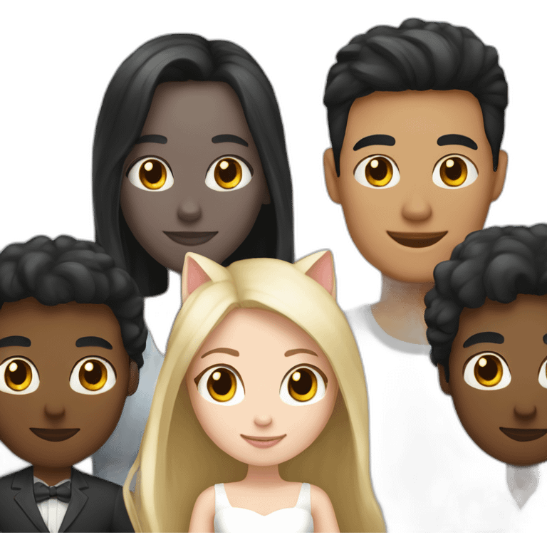 blond man, black hair white skin woman, marriage and holding gray cat emoji