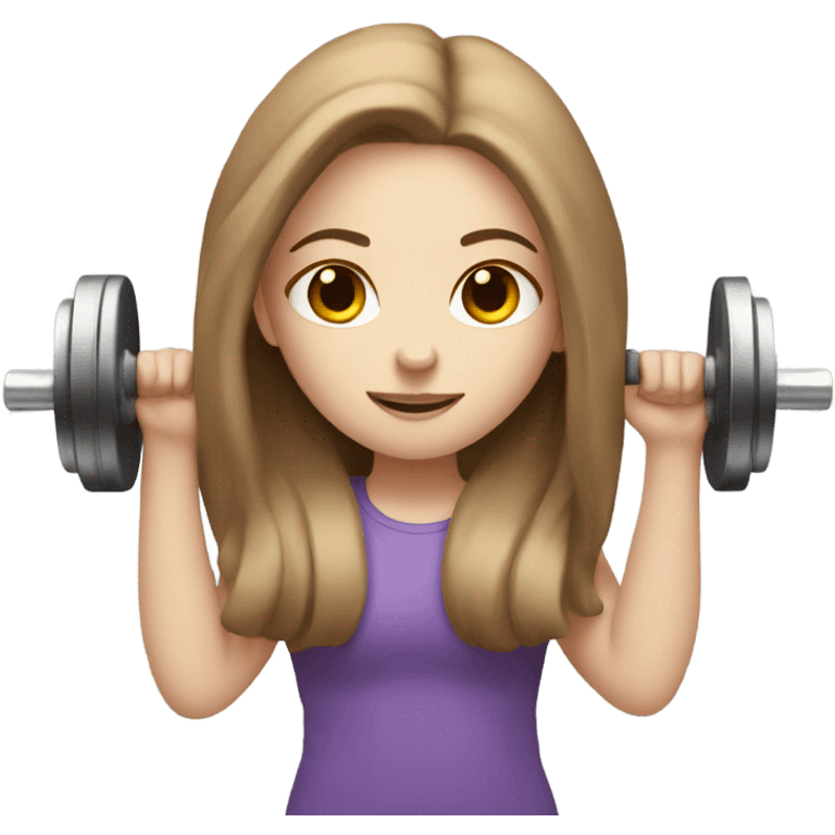 Pale girl with long brown hair lifting weights emoji