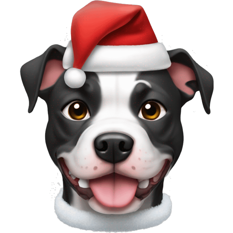 black and white pitbull Santa hat emoji